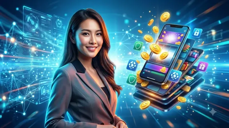 Biểu tượng bảo mật, thanh toán nhanh và hỗ trợ khách hàng xung quanh điện thoại chơi xổ số online