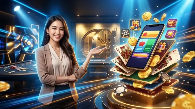 Biểu tượng bảo mật, tiền xu và đồ thị tăng trưởng thể hiện lợi ích khi chọn nền tảng uy tín